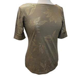Karen Scott Olive Green Gold Metallic Short Sleeve T-shirts size small